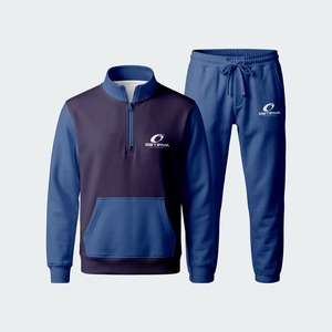 <b>White</b> <b>Quarter</b>-<b>Zip</b> Tracksuit Full Sleeve Solid Color Casual Sportswear with Drawstring Pants and Front Pockets - Product Image 3