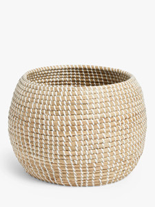 Vietnam Handicraft Manufacturer's White Seagrass Storage <b>Basket</b> <b>Wicker</b> Flower or Plant <b>Basket</b> for Home <b>Laundry</b> Boxed Packaging - Product Image 1