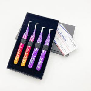 Pince à épiler à paillettes de type L à 90 degrés Vente en gros de pinces d'extension de cils à poignée diamantée en acier inoxydable Logo personnalisé durable - Product Image 1