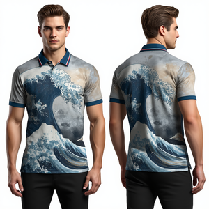 เสื้อยืดผู้ชายทรงเข้ารูป ระบายอากาศได้ดี ลายคลื่นนามธรรม ผ้าโพลีเอสเตอร์/คอตตอน สไตล์ไฮสตรีท - Product Image 3