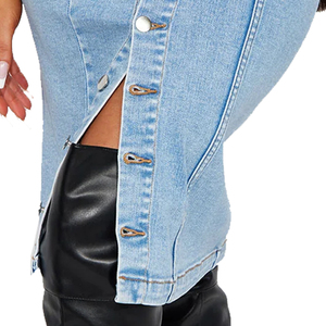 Trendy Light Wash Exposed Button Fly Midi Denim Skirt for Women Wholesale Rate Mid Waist Women Denim Skirt Women Casual Wear - Product Image 4