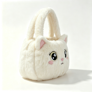 Bolso de Mano de Felpa con Forma de Gato Blanco Personalizado, con Orejas Rosas y Ojos Grandes, para Niños de 8 a 13 Años, Unisex, Bolsa de Juguete Suave - Product Image 3