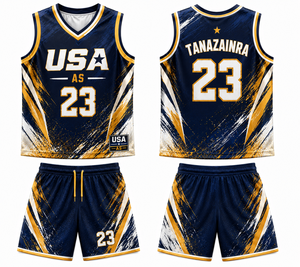 Ensemble de maillots et shorts de basket-ball personnalisés OEM, logo d'équipe personnalisé, spandex/polyester, séchage rapide, vêtements de sport unisexes, numérique - Product Image 1