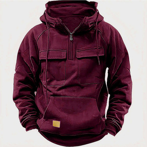 <b>American</b> Men's Hooded Multi Pocket Sportswear <b>Hoodie</b> Solid Color Sweatshirt All Season Knitted Western Style Pullover Jacket - Product Image 6