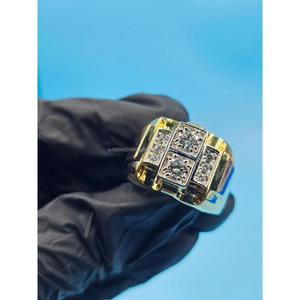 Anillo Geométrico de Plata de Ley 925 con Diamantes de Moissanita, Tono Dorado, Joyería de Alta Gama para Compradores Mayoristas - Product Image 1