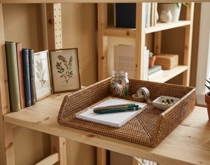 Plateau de tri en papier en rotin naturel, tressé à la main, organiseur de lettres de bureau, support de rangement décoratif pour documents, pour la maison et le bureau - Product Image 6