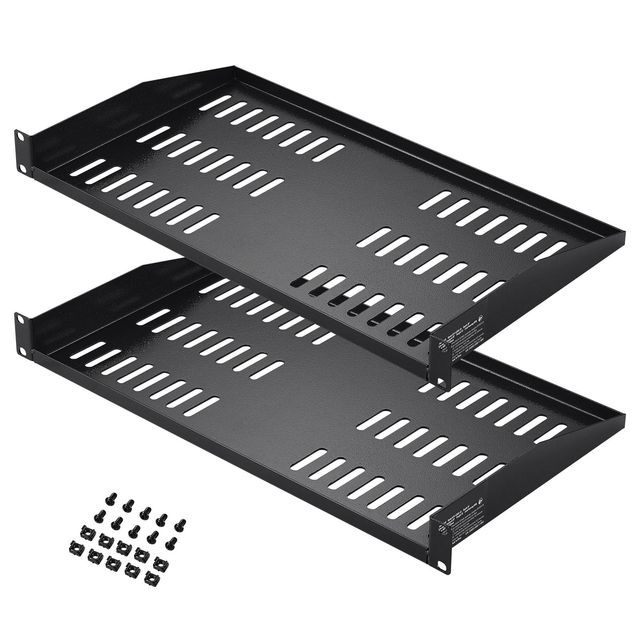 2pcs 1U Server Rack Shelf 10"/254 mm Depth with 50 Lbs Max Load Capacity Vented Cantilever Wall Mount Tra for Network Cabinets