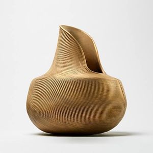 Vase de sol rond en bois côtelé moderne, fait main, décoratif, pour fleurs, idéal pour salon et décoration de mariage - Product Image 1