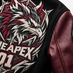 Men's Black Maroon <b>Jacket</b> <b>Baseball</b> Letterman <b>Jacket</b> Wool Body Leather Sleeves Embroidered Design Team <b>Bomber</b> <b>Jacket</b> - Product Image 6