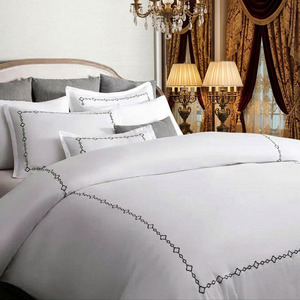 Wholesale Custom Cotton Duvet Cover <b>Sets</b> Embroidered Black Geometric Chains 250TC <b>Bedding</b> <b>Sets</b> & Pillowcases for Home Hotel - Product Image 4