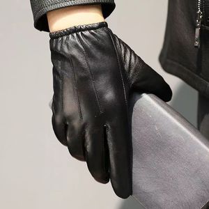<b>Sheepskin</b> Bike Wear <b>Gloves</b> Wrist Length Thermal Unlined Plain Style Touchscreen Friendly for Winter Daily Life - Product Image 2