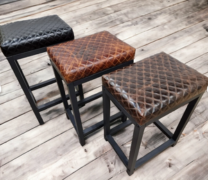 Tabouret de bar vintage en cuir et fer, design industriel moderne pour cuisine, hôpital, centre commercial, hôtels, salle à manger, extérieur, salon - Product Image 3