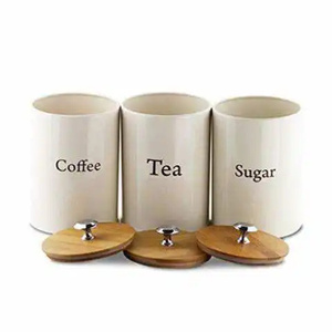 Kitchen <b>Storage</b> <b>Containers</b> Set with Wooden Lids for Coffee Tea Sugar Airtight Freshness Preservation Minimalist Design - Product Image 1