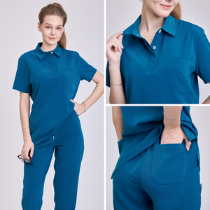 Tenues médicales confortables à jambes larges et motif floral, col montant, manches courtes, pour infirmières, fabriquées en usine au Vietnam, ensembles d'uniformes médicaux OEM/ODM - Product Image 6