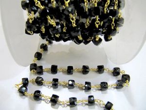 Natural Brass Black Spinel Square Cube Faceted Beaded 6mm <b>Rosary</b> Chain - Product Image 3