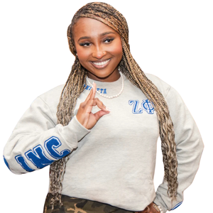 Sudadera Zeta Phi Beta con Diseño de Chenille en la Espalda, Color Gris Jaspeado, para Mujer, con Letras Griegas Bordadas, Cuello Redondo, Premium - Product Image 5