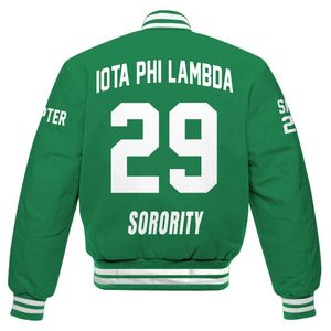 Iota Phi Lambda Women Custom Chapter Varsity Jacket Solid Emerald Green Letter Crest Number Year Sorority Bomber Jacket - Product Image 6