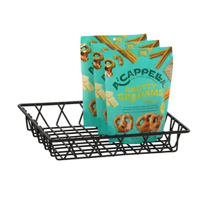 Rectangular Metal Wire <b>Basket</b> With Geometric Design For Kitchen Storage Durable Black Finish - Product Image 2