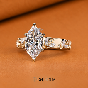 Bague de fiançailles Art Déco Marquise Néerlandaise, Bague de mariage pour elle, Bague en diamant de laboratoire sertie à griffes style feuille, Bague faite à la main - Product Image 2