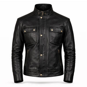 Chaqueta de cuero negra para hombre, chaqueta de motociclista de cuero genuino, corte ajustado, estilo vintage, chaqueta de cuero Cafe Racer para hombre - Product Image 1