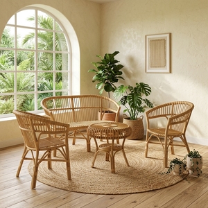 New Modern Minimalist Natural Slat <b>Rattan</b> <b>Sofa</b> Set Wood Eco-Friendly Outdoor Patio Living Room Seating Furniture Coffee Table - Product Image 2