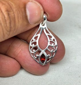 Elegant Red Garnet Marquise Pendant 925 Sterling Silver Handmade Boho Gemstone Jewelry - Product Image 2