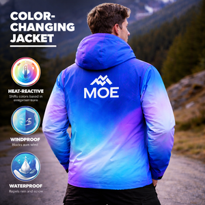 Chaqueta cortavientos térmica para hombre con efecto de cambio de color, revestimiento impermeable, con capucha, de nailon, proveedor OEM. - Product Image 3