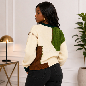 HMR Sisterhood Sorority Cardigan en acrylique tricoté en laine couleur unie à manches longues et col rond - Product Image 4