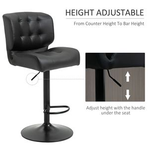 Juego de 2 Taburetes de Bar Negros Contemporáneos, Ajustables en Altura, con Cojín Acolchado Grueso y Reposapiés de Metal, para Uso en Interiores o Exteriores - Product Image 4