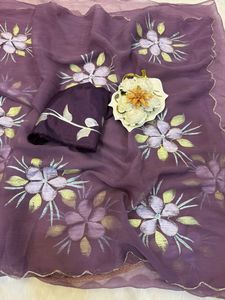 Crystal Organza <b>Tissue</b> Fabric With Embroidery Stone Pearl And Hand Work On Border With Zari Weaving Across The all Over Saree - Product Image 4