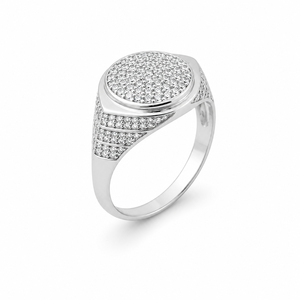 925 Sterling <b>Silver</b> Round Micro Pave Cubic Zirconia Signet <b>Ring</b> for <b>Men</b> Wedding Party Gift High Polish Finish - Product Image 3