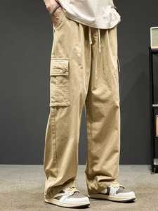 Custom Men's Tactical Loose <b>Cargo</b> <b>Pants</b> <b>Elastic</b> <b>Waist</b> Drawstring Multiple Pockets Casual Canvas Trousers Breathable Spring Style - Product Image 4