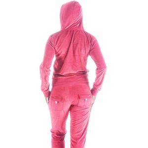 Conjunto de Pijama de Terciopelo Rosa para Mujer, con Capucha, Manga Larga, Pantalón Largo, Cálido para Invierno, con Bolsillos, Corte Regular, Color Sólido - Product Image 2