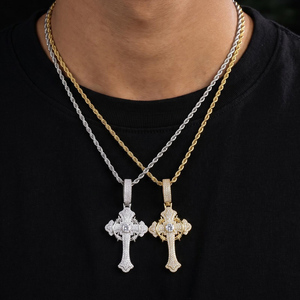 Collier Pendentif Croix Hip Hop en Argent 925 Plaqué Or Rose avec Zircons Micro-Pavés et Chaîne Corde pour Hommes, Bijou de Fête - Product Image 6