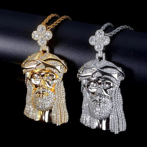 Colgante de la Cara de Jesús en Plata de Ley 925 con Baño de Oro de 18K y Moissanita, Lujoso Collar Religioso con Corona de Espinas, Joyería Cristiana - Product Image 1