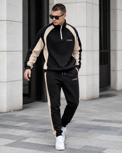Ensemble de survêtement décontracté F2WIN pour homme, bleu marine et blanc, à blocs de couleur unie, manches longues, avec cordon de serrage, respirant, coupe régulière - Product Image 3