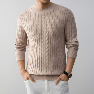 2026 New Men's 100% Acrylic Custom Logo Anti-Shrink Knit <b>Jumper</b> Old Money Cable Rib Sweater - Product Image 3