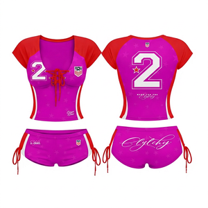 <b>Green</b> Women's 2 Piece Sports Set Short Sleeve <b>Lace</b> Up Top With Number 2 And Matching Shorts Breathable Spandex Polyester Spring - Product Image 5