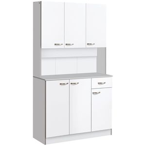 Aparador de Cocina Independiente Blanco de 71 Pulgadas con Vitrina, 6 Gabinetes de Almacenamiento, 3 Estantes Ajustables y Cajón - Product Image 1