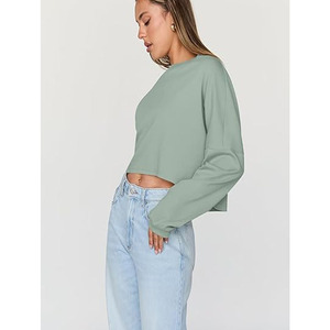 Sudadera Casual de Alta Calidad, 100% Algodón, Cuello Redondo, Estilo Holgado, Crop Top, Ecológica, Personalizable para Mujer - Product Image 3