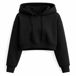 Sudadera con Capucha Negra Corta Personalizada Directo de Fábrica para Mujer - Opciones de Venta al Por Mayor y Servicio OEM - Product Image 1