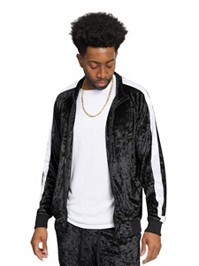 Ensemble 2 pièces pour hommes, tenue urbaine et stylée, vêtement en velours avec fermeture éclair, à rayures latérales, coupe cintrée, boîtier avant, à fermeture éclair - Product Image 2
