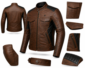 Chaqueta de Motociclista de Cuero para Hombre |   Transpirable |   Vino Tinto Marrón Azul Acero |   Fabricante OEM ODM Personalizable |   Premium - Product Image 6
