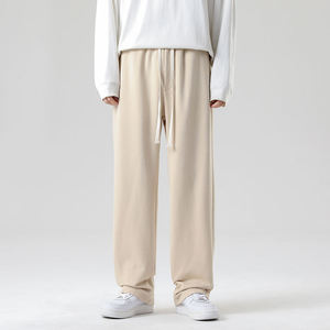 Pantalon de survêtement ample à jambe droite pour homme, taille élastique avec cordon de serrage, décontracté, coupe large, vintage, écologique, respirant et léger - Product Image 1