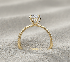 Anillo de Compromiso con Diamante Cultivado en Laboratorio, Oro Rosa de 14K, Corte Redondo, Corona con Pavé Pequeño, Anillo Solitario, Fabricante de Joyería Personalizada - Product Image 3