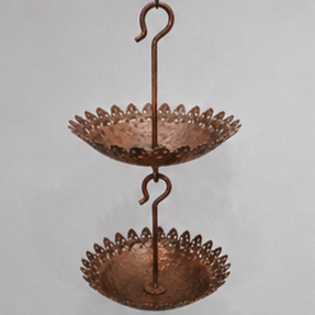 Mangeoire à oiseaux suspendue à deux niveaux en cuivre, décoration de jardin extérieure, style simple, plat d'alimentation en métal - Product Image 4