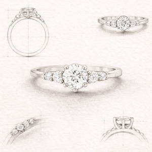 Bague à trois pierres en diamant de laboratoire, or 18 carats plaqué rhodium, taille ronde, alliance de mariage pour occasions spéciales, origine Gujarati - Product Image 4