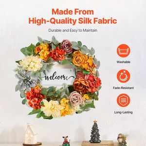 24 pollici corona tutto l'anno con ortensie rosso arancio giallo e rose Swag decorativo per decorazioni per la casa festosa - Product Image 3