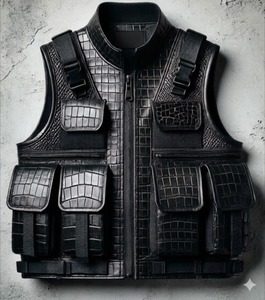 เสื้อกั๊กหนังจระเข้สีแดงลายนูนสำหรับผู้ชาย เสื้อแจ็คเก็ตสตรีทแวร์แนวแทคติคอล เสื้อกั๊กหนังสำหรับขี่มอเตอร์ไซค์ เสื้อกั๊กไบค์เกอร์ - Product Image 6