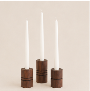 Handcrafted Solid Wood Taper <b>Candle</b> Holder <b>Set</b> Minimalist Walnut Finish Candlestick Stand For Wedding Decor & Home Tabletop - Product Image 3